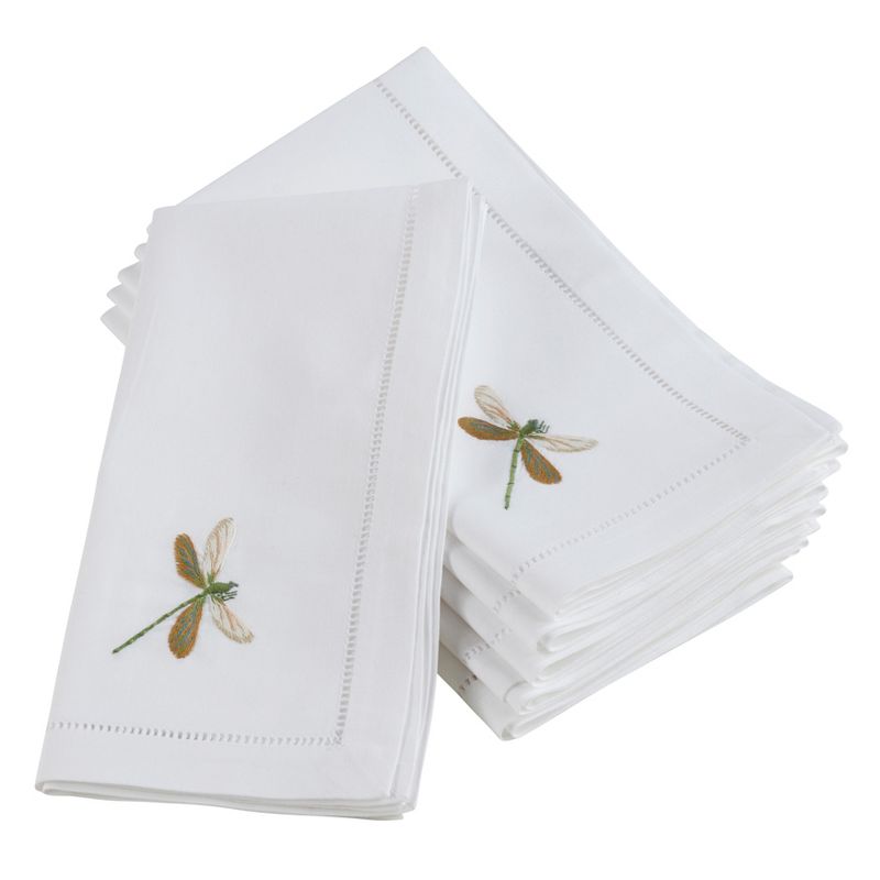 Saro Lifestyle Cotton Table Napkins With Hemstitch And Open Wing Dragonfly Design (set of 6pcs)