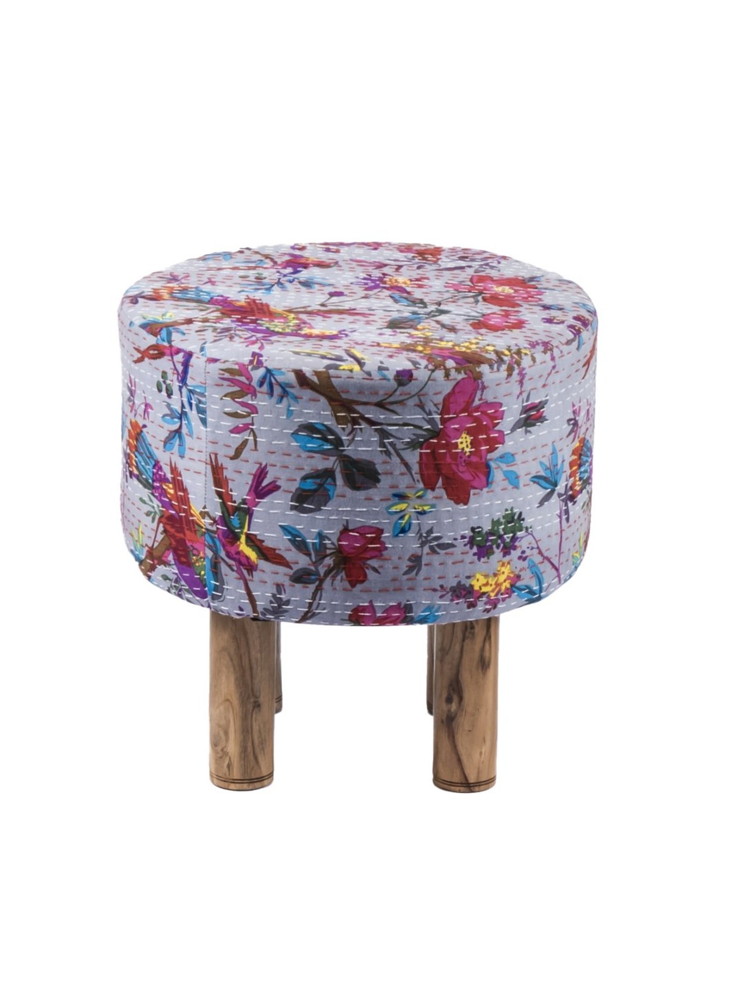 Chumbak Spring Marigold Floral Green Mango Wood Modern Trunk Storage Ottoman