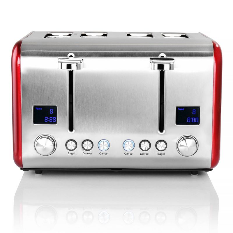 MegaChef 4 Slice Stainless Steel Toaster - Red
