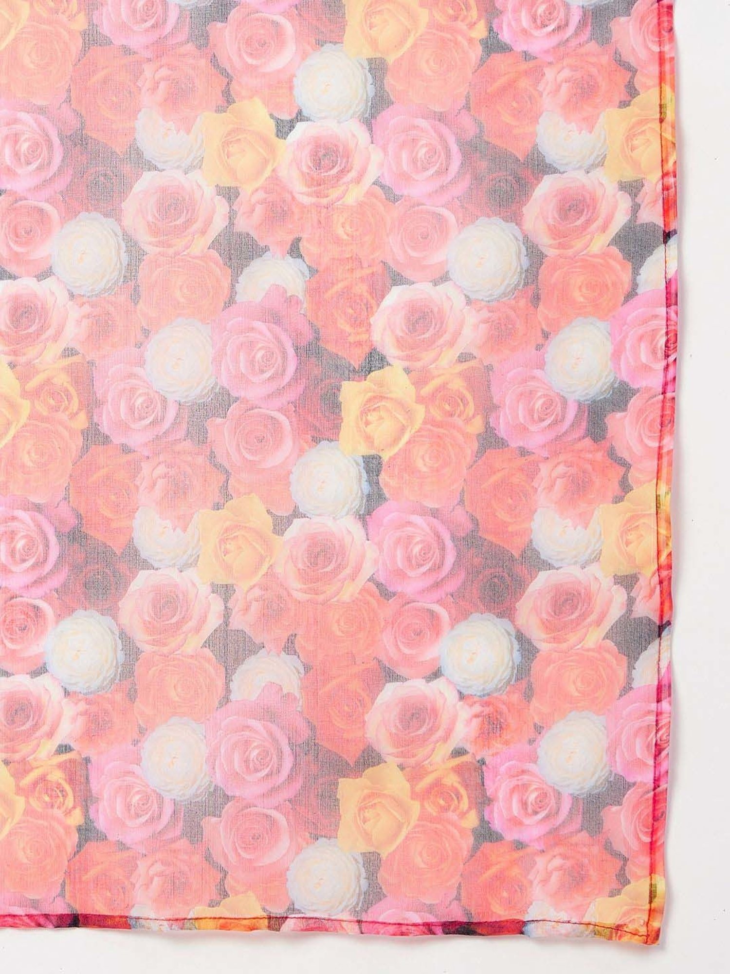 Inweave Pink & Yellow Floral Print Dupatta