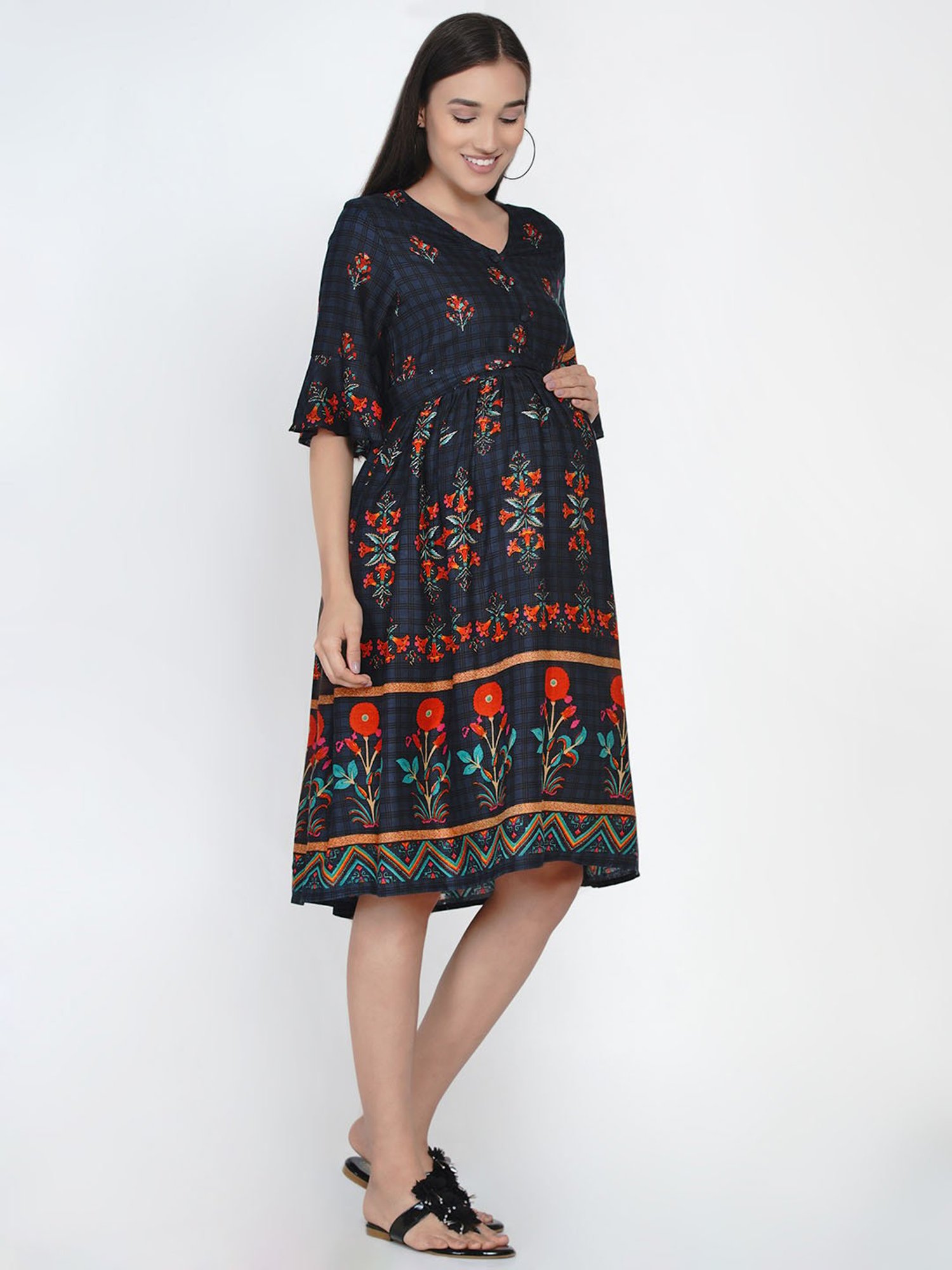 Mine4Nine Multicolor Floral Print Maternity Dress