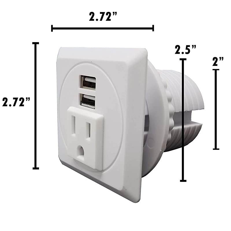 Power Grommet in-Desk Power Center Table Top Grommet Furniture Power Data Hub-2 USB Port Table Connectivity (DC-8189-SQUARE-Fit 2"-2.5" White)