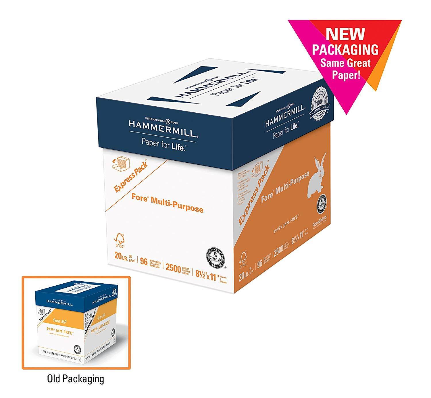 Hammermill Paper, Fore Multipurpose Paper, 8.5 x 11 Paper, Letter Size, 20lb Paper, 96 Bright, Express Pack / 2,500 Sheets NO REAM WRAP (163121C) Acid Free Paper