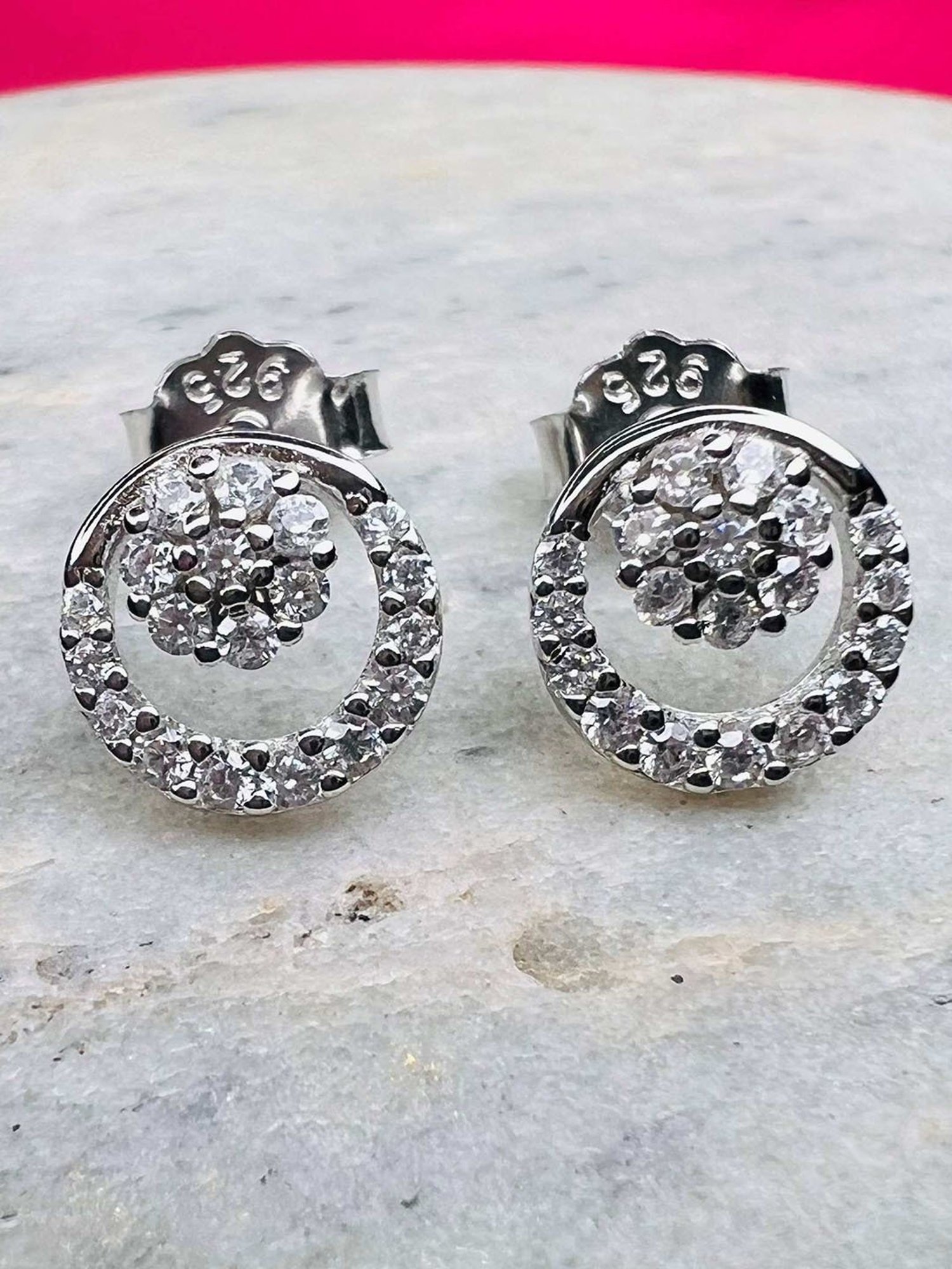 Arte Jewels 925 Sterling Silver CZ-studded Round Stud Earrings for Women & Girls
