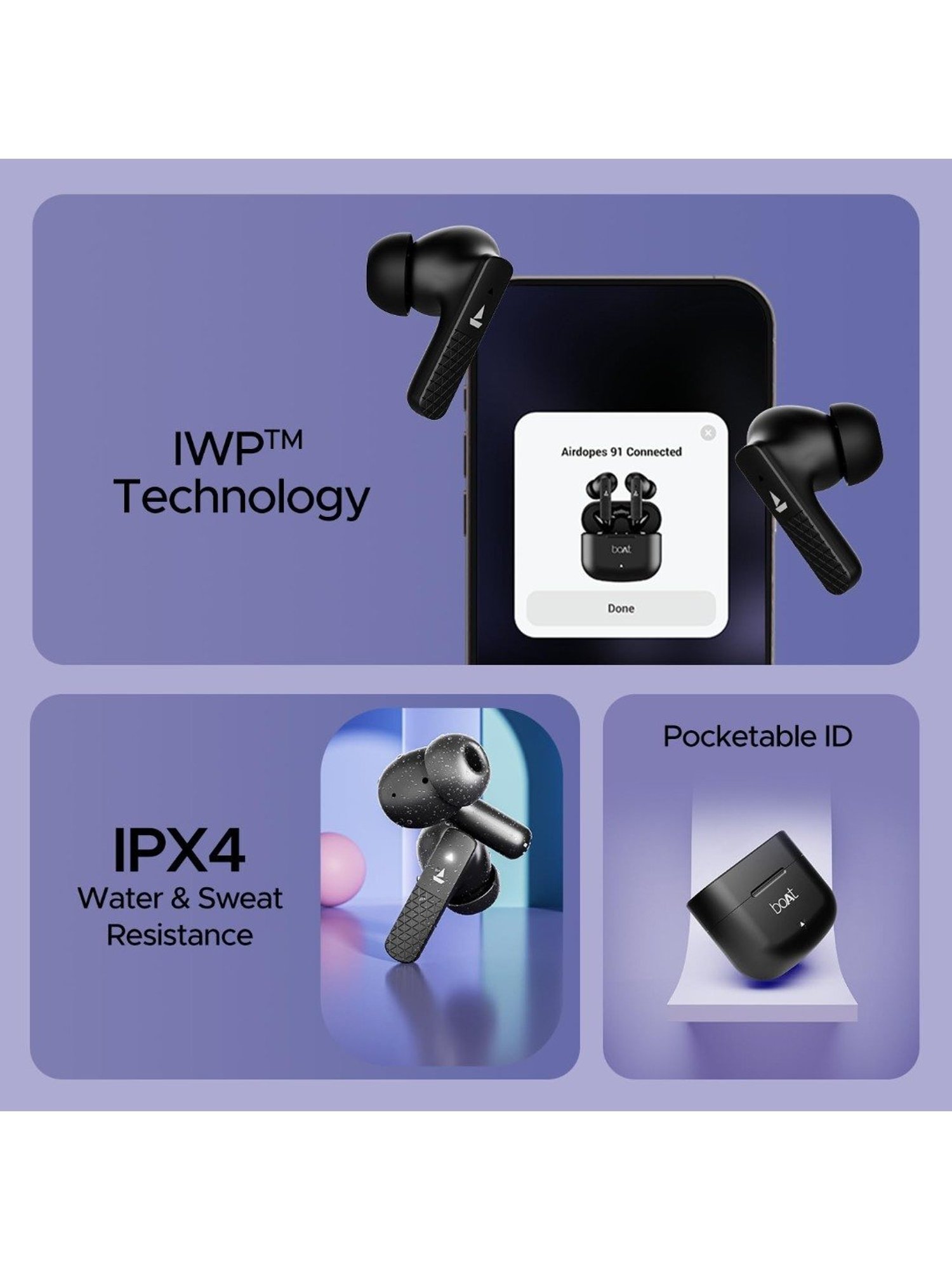 Boat Airdopes 91 Bluetooth Earbuds with Dual Mics,45 hrs Playtime (Active Black, True Wireless)