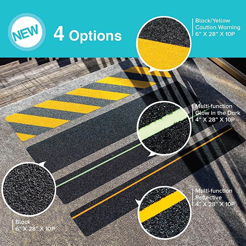 Anti Slip Traction Treads with Reflective Stripe 10Pack 4 X 28 Best Grip Tape Grit Non Slip Outdoor Non Skid Tape High Traction Friction Abrasive Adhesive for Stairs Step Black