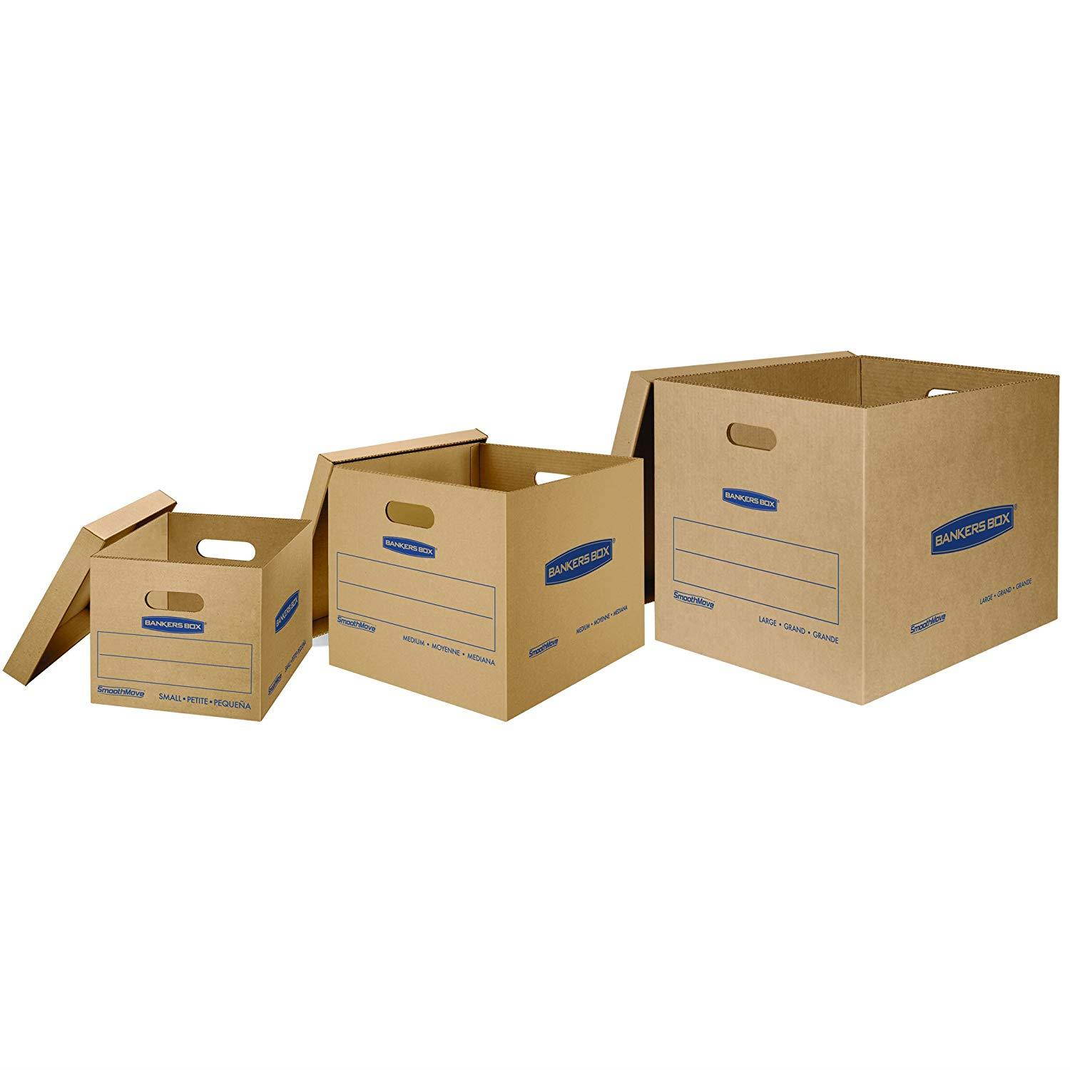 Bankers Box SmoothMove Classic Moving Boxes, Tape-Free Assembly, Easy Carry Handles, Medium, 18 x 15 x 14 Inches, 20 Pack (8817202)