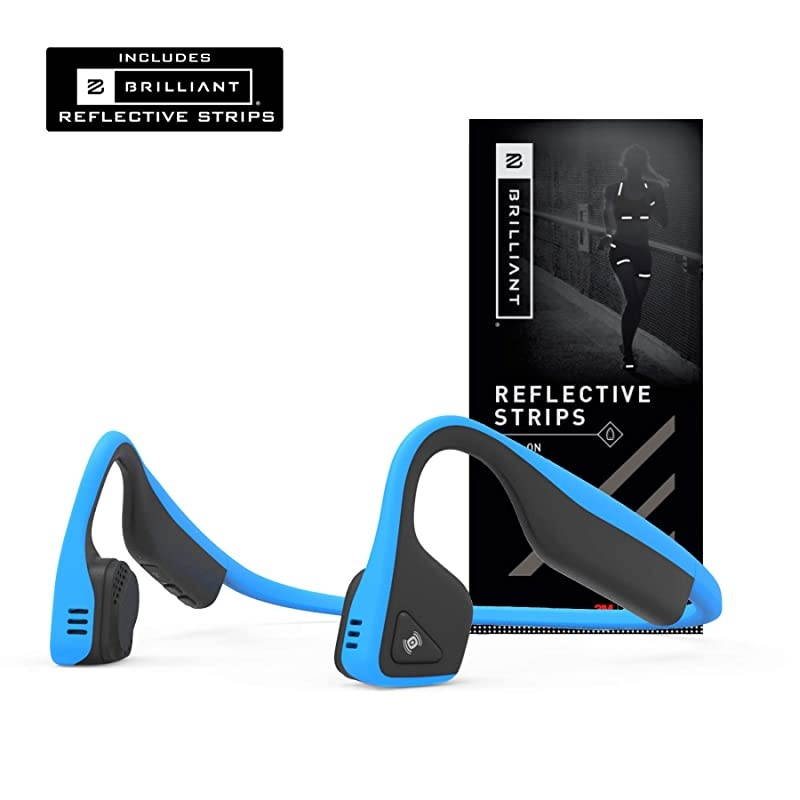 Titanium Open-Ear Wireless Bone Conduction Headphones with Brilliant Reflective Strips, Ocean Blue, AS600OB-BR