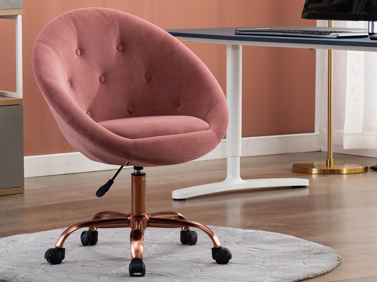 Swivel Height Adjustable Task Chair Tufted Velvet Upholstered Office Chair