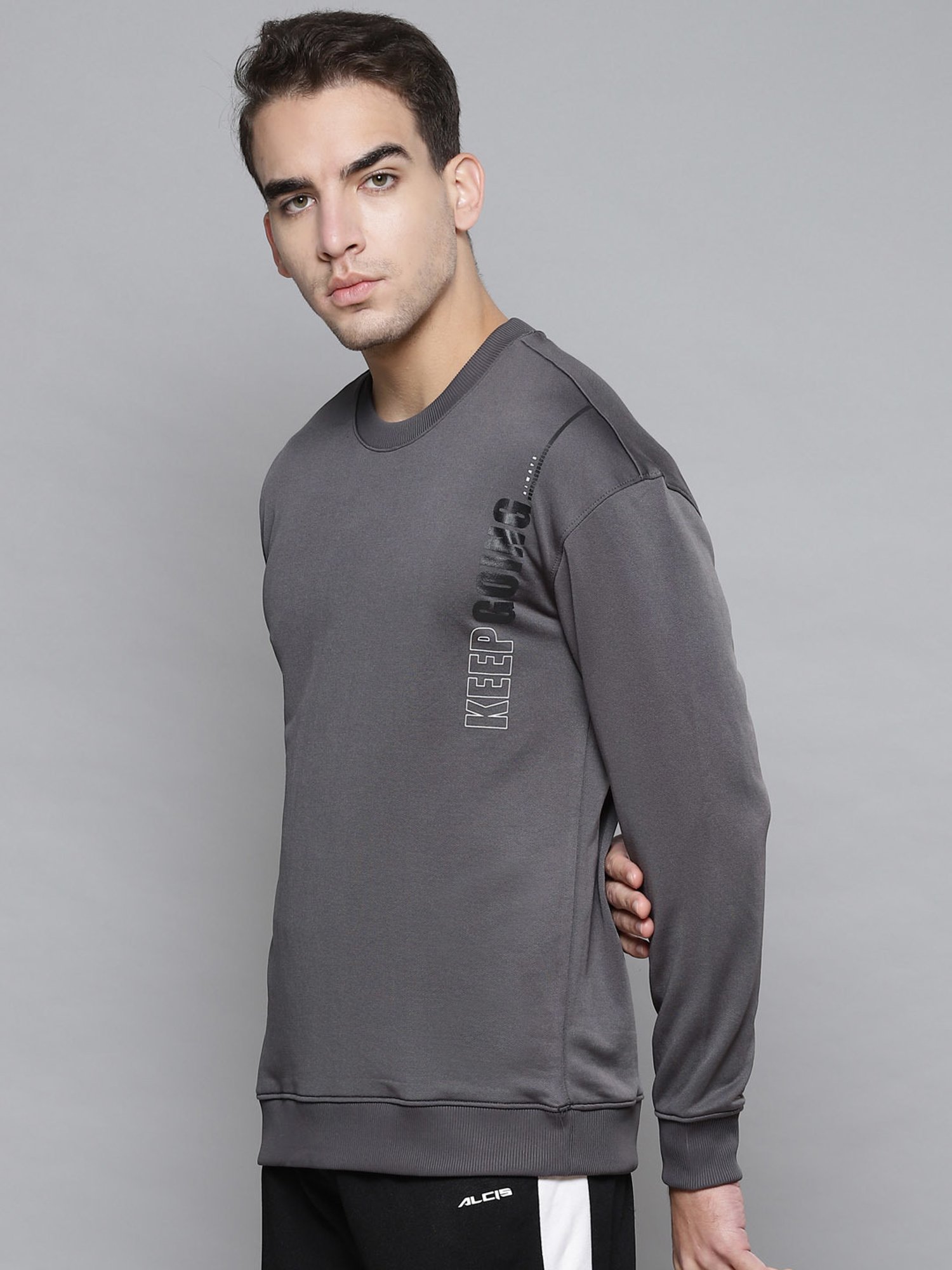 ALCIS Grey Slim Fit Printed Sweatshirt