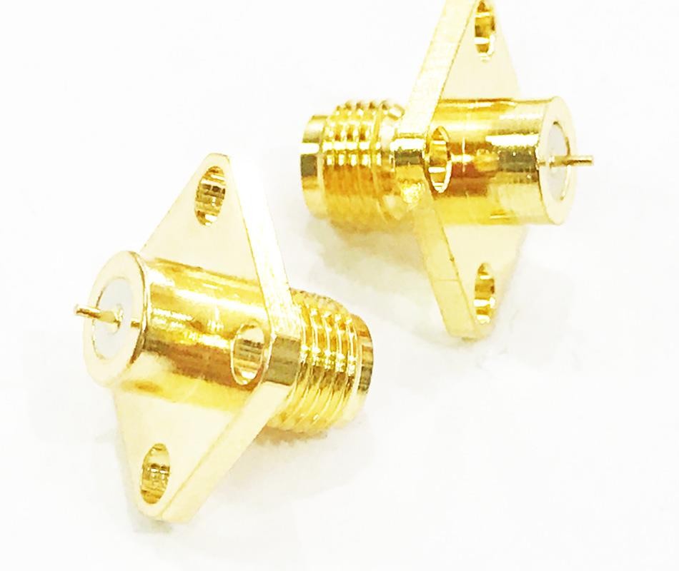 50pcs Gold SMA Jack Female 4 Hole Panel Mount  With Solder Post RF Connector Adapter