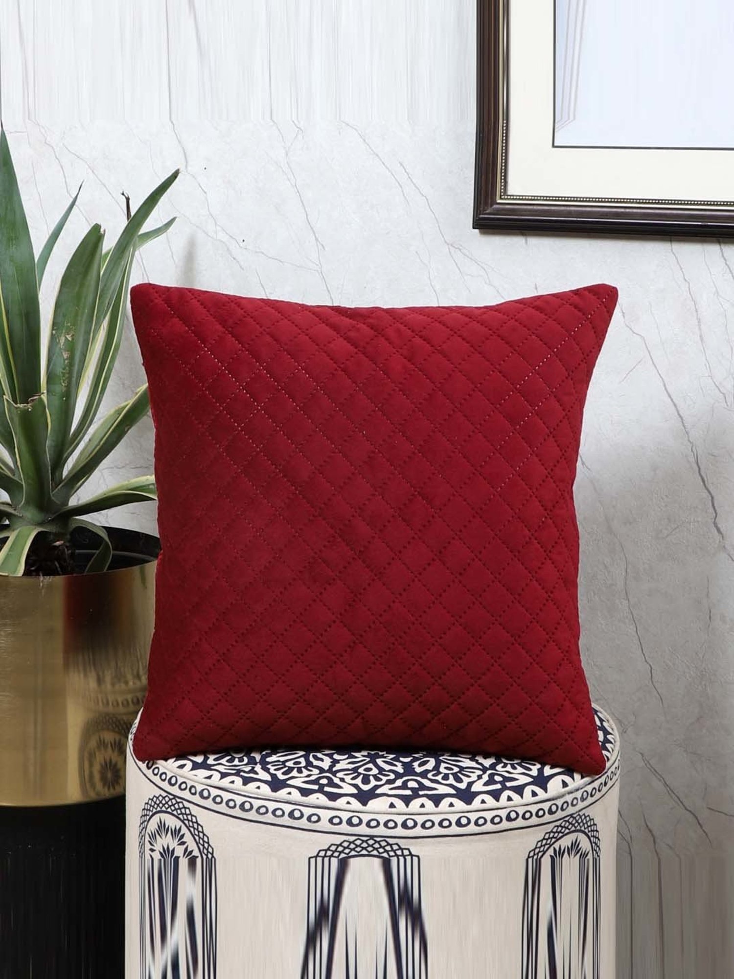 MFD HOME Furnishing Maroon Velvet Cushion Cover - Set of 1