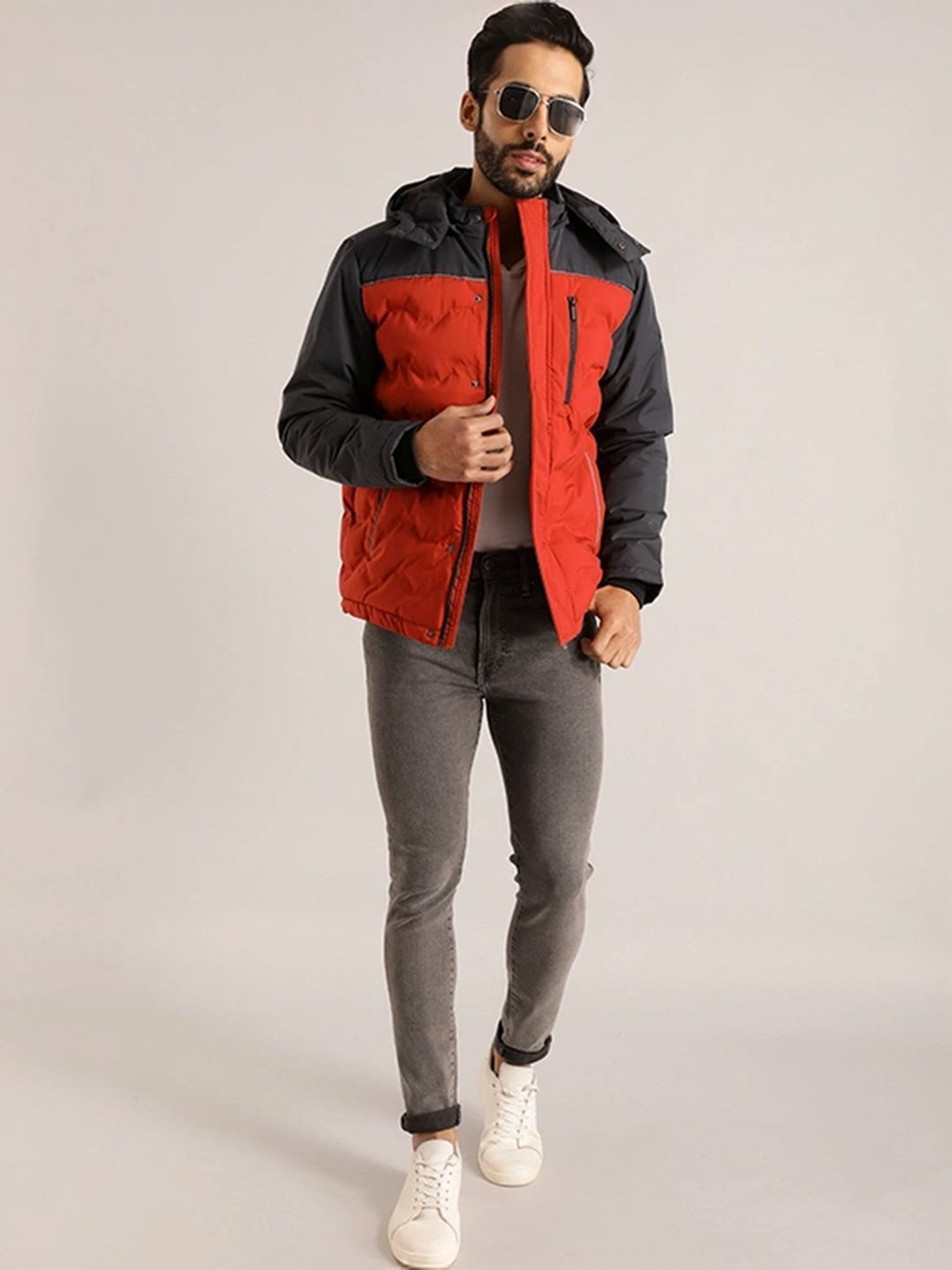 Indian Terrain Rust Regular Fit Colour Block Quilted Jacket