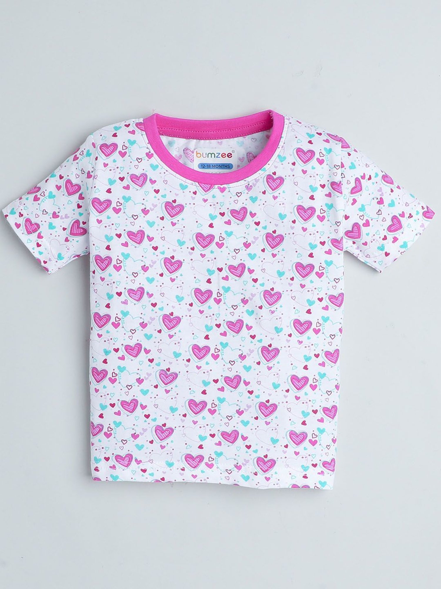 Bumzee Kids White & Pink Printed T-Shirt with Shorts