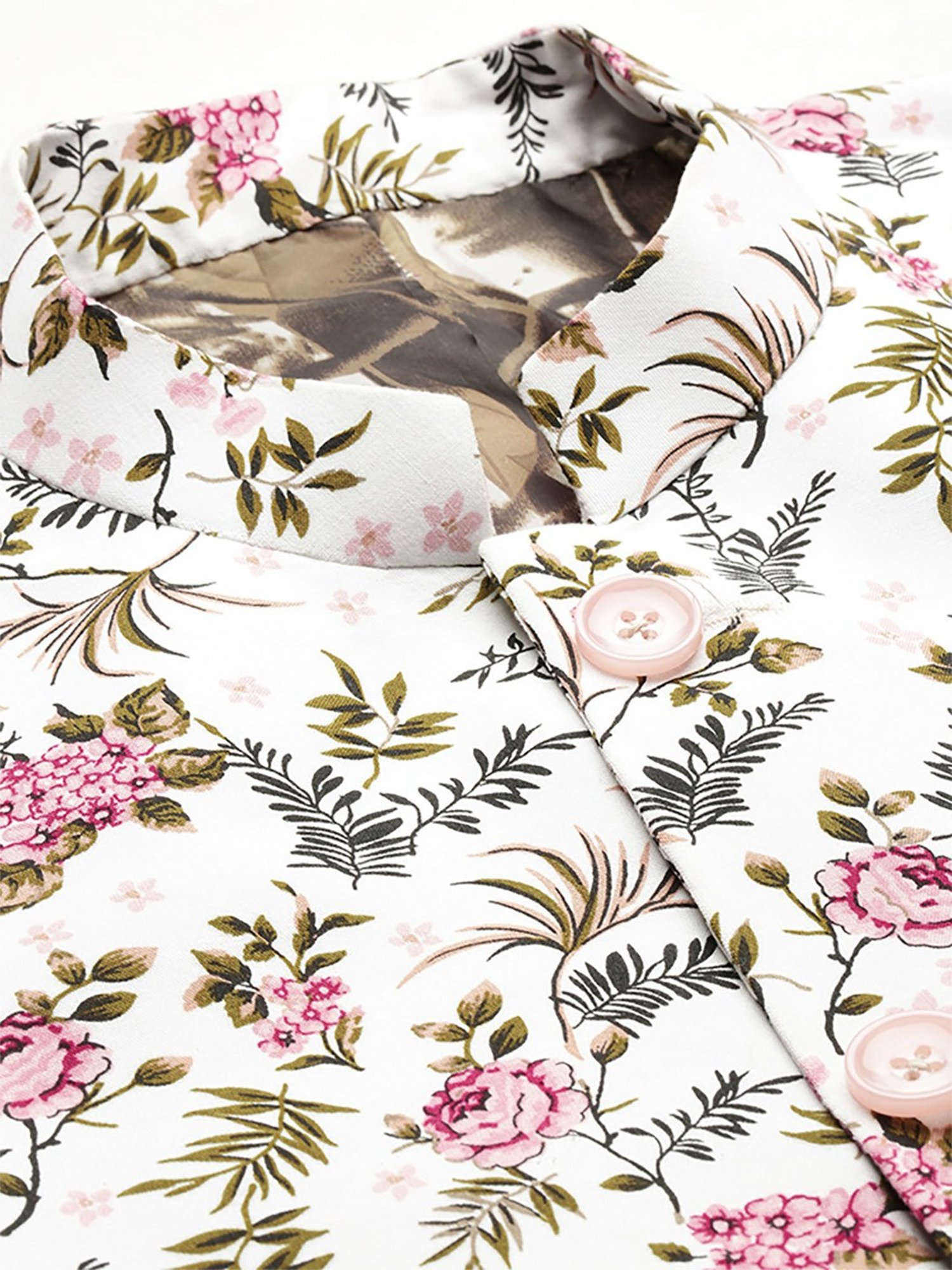 SHOWOFF White Cotton Slim Fit Floral Print Blazer