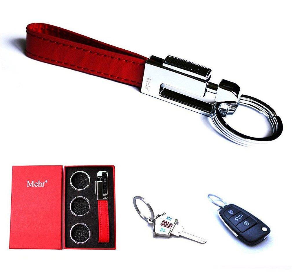 Mehr Elegant Genuine Leather Valet Key Chain - Smart & Useful Detachable Keychain w Key Rings (Monaco Red)