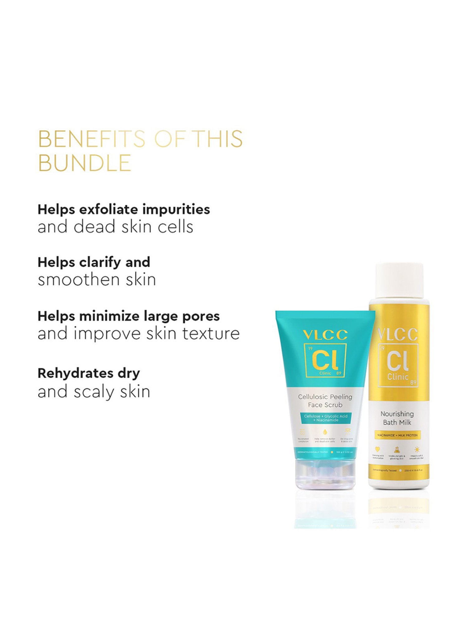 VLCC Clinic Cellulosic Peeling Face Scrub & Nourishing Bath Milk Combo