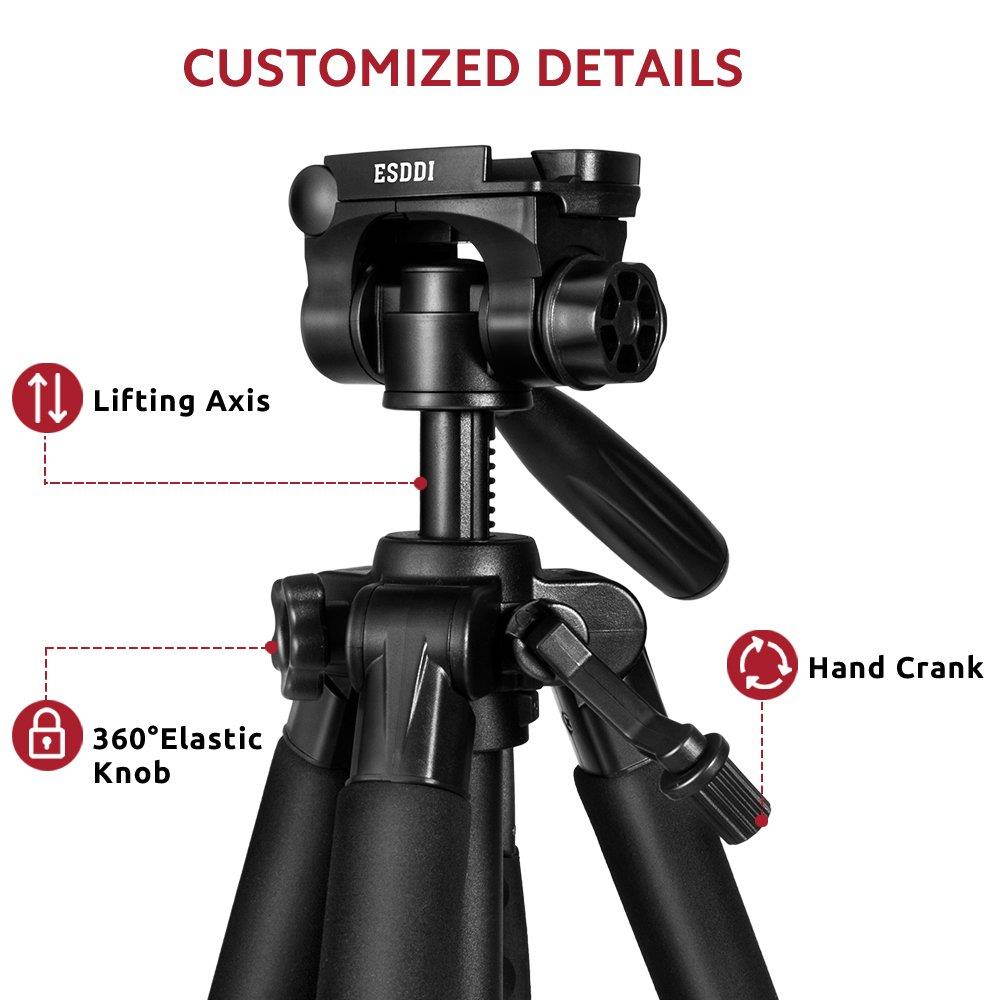 ESDDI Camera Tripod, 55'' Professional DSLR Aluminum Camera Tripod Canon, Nikon, Sony, Samsung, Olympus, Panasonic & Pentax + eCost Microfiber