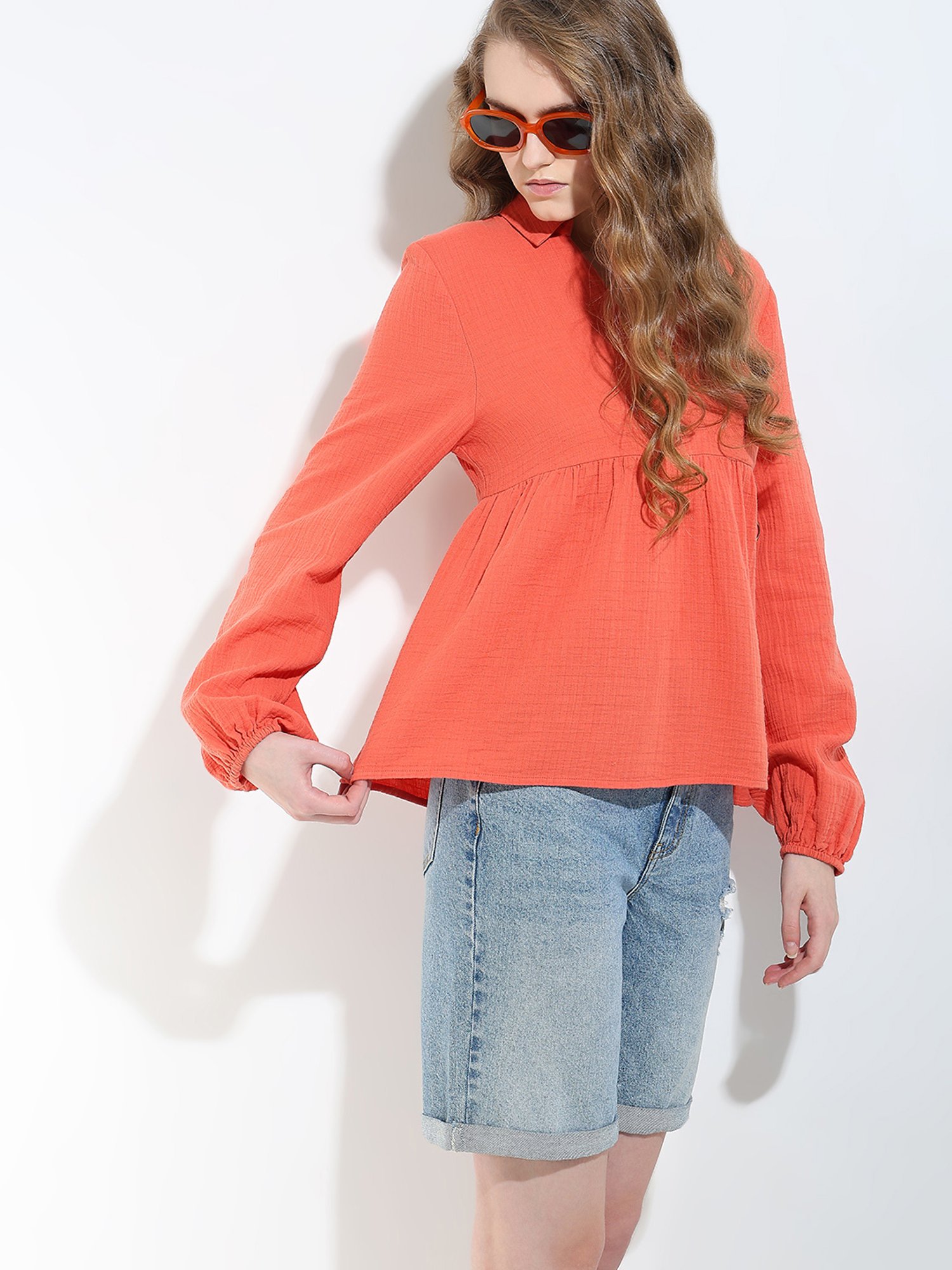 Vero Moda Orange Cotton Regular Fit Top