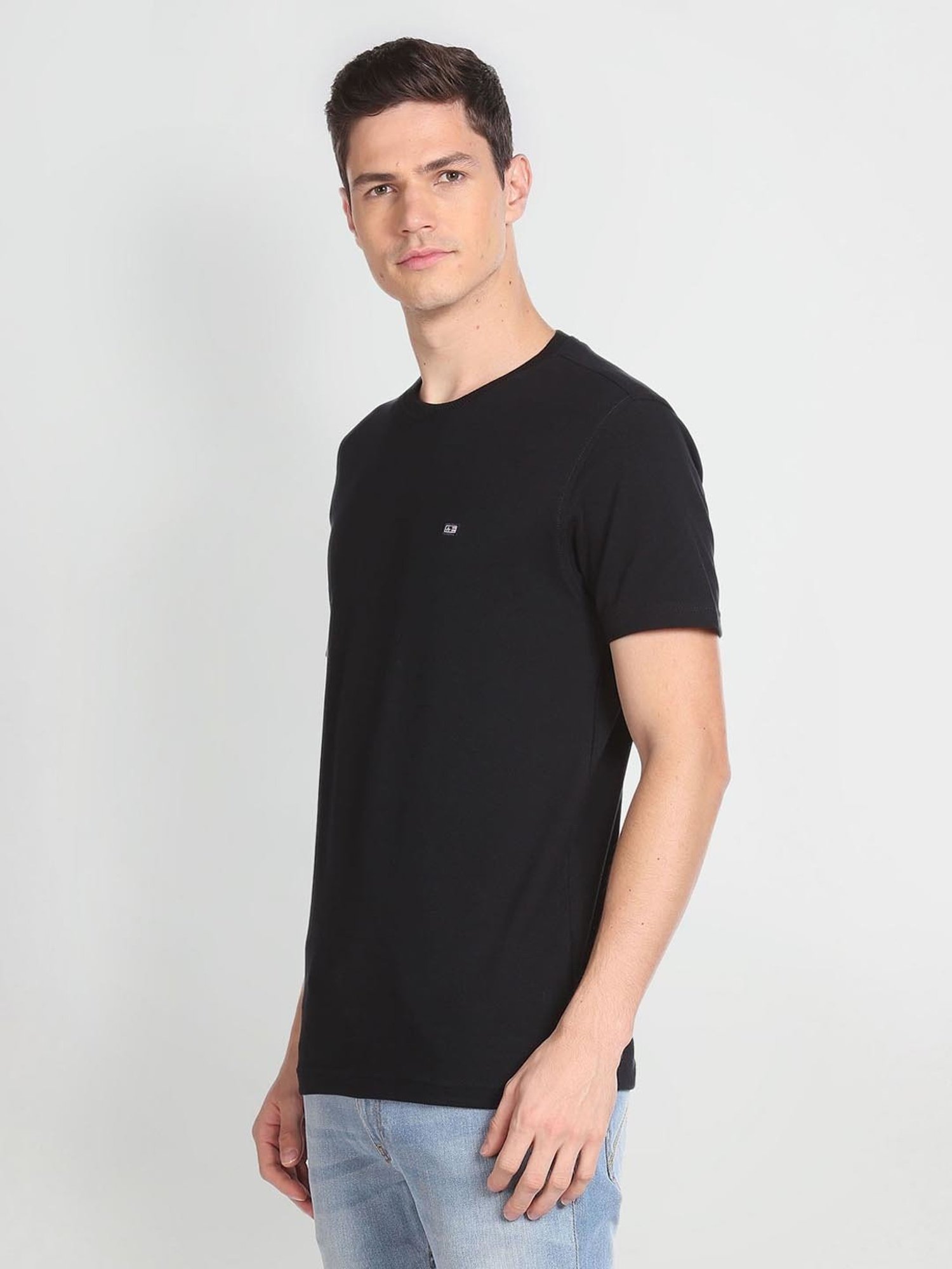 Arrow Sport Black Cotton Regular Fit T-Shirt