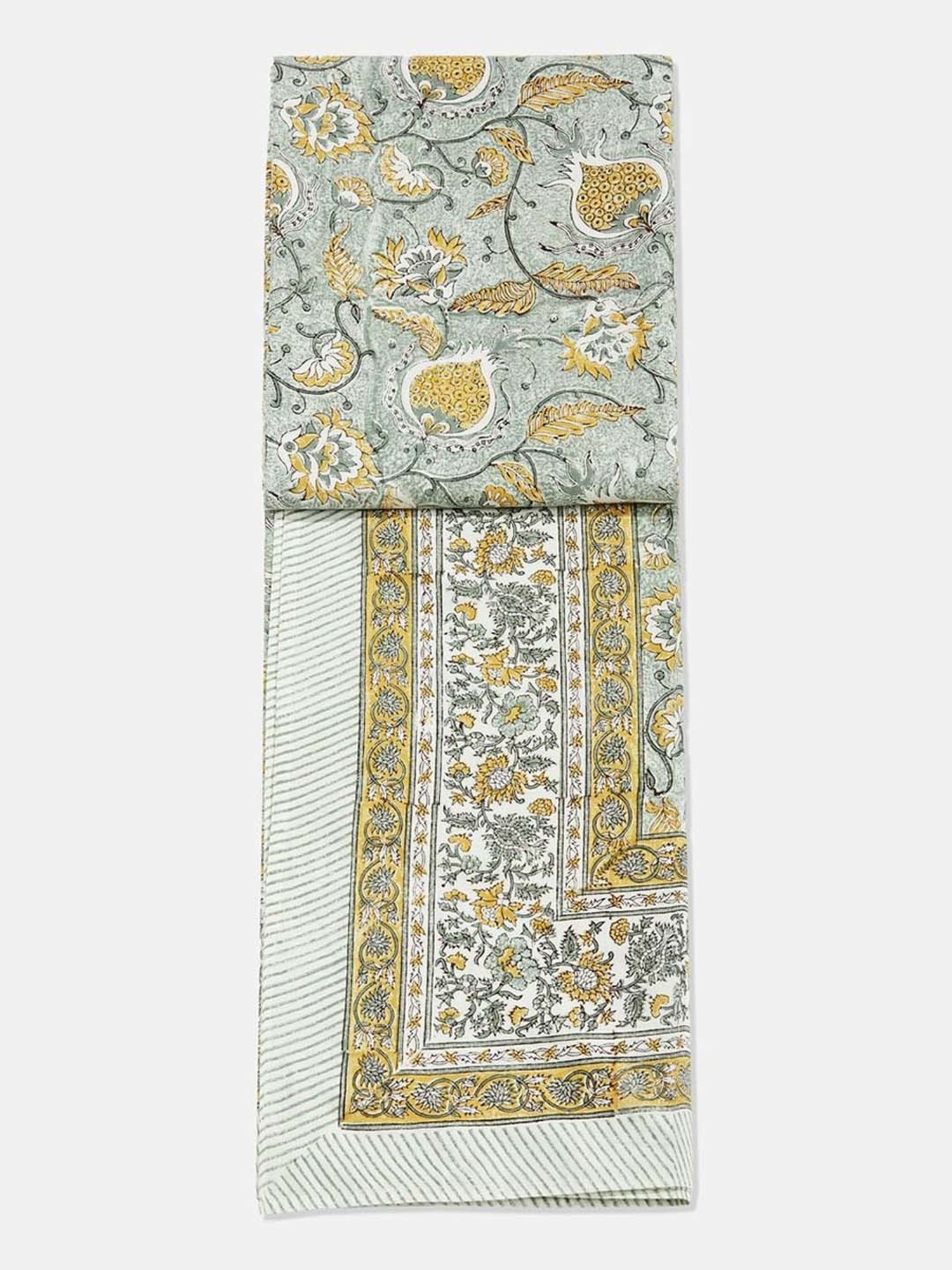 Fabindia Home Ihania Green Cotton 116 TC Double Bed Cover