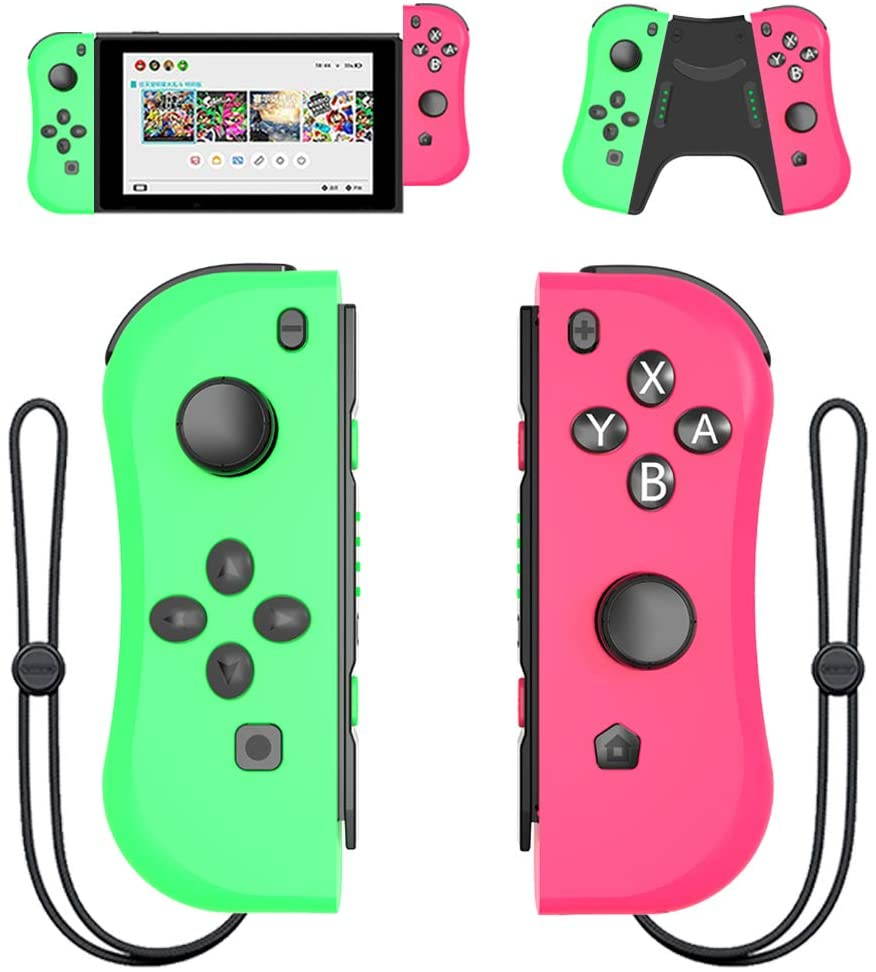 Joy Con Controller Replacement Campatiable for Nintendo Switch - Left and Right Neon Joycon Pad with Wrist Strap, Alternatives for Nintendo Switch Controllers, Wired/Wireless L/R Switch Remotes