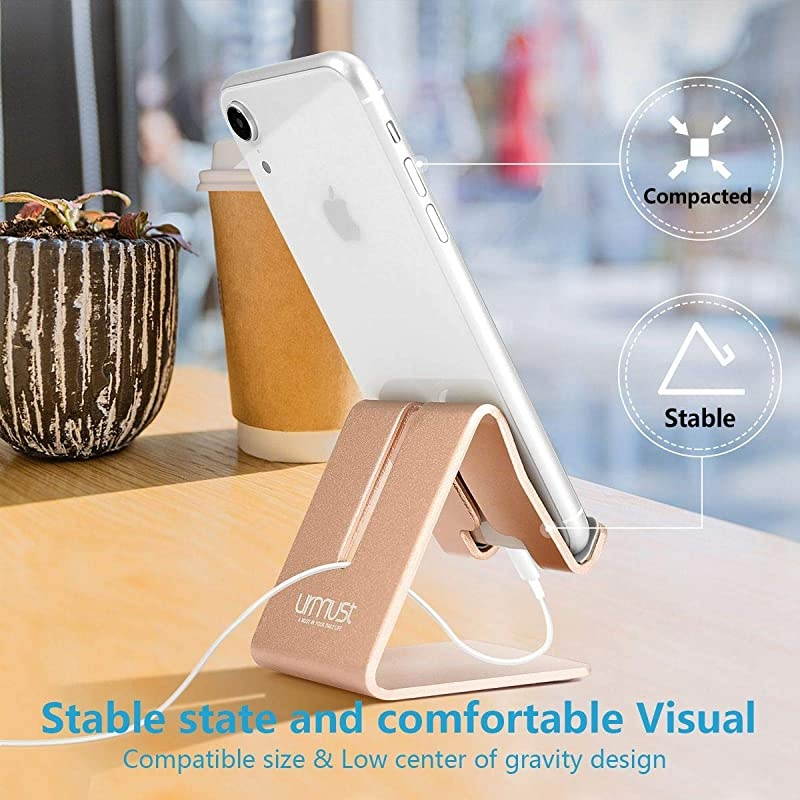 Cell Phone Stand Holder Aluminum Phone Dock Cradle Compatible with Switch, All Android Smartphone, for iPhone 12 11 Pro Xs Xs Max Xr X 8 7 6 6s Plus 5 5s 5c, Accessories (Gold)