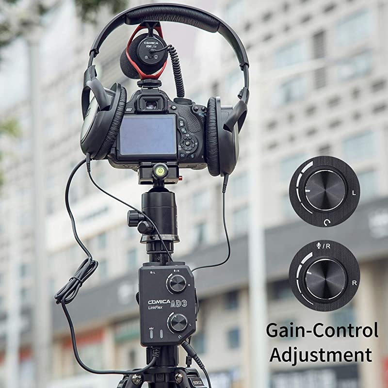 LINKFLEX.AD3 2-channel XLR/3.5mm Microphone Preamp Mixer with 48V Phantom Power, Real Time Monitor, Guitar Interface Preamp for DSLR Cameras, Camcorders, iPhone,iPad,Mac and Android Smartphones