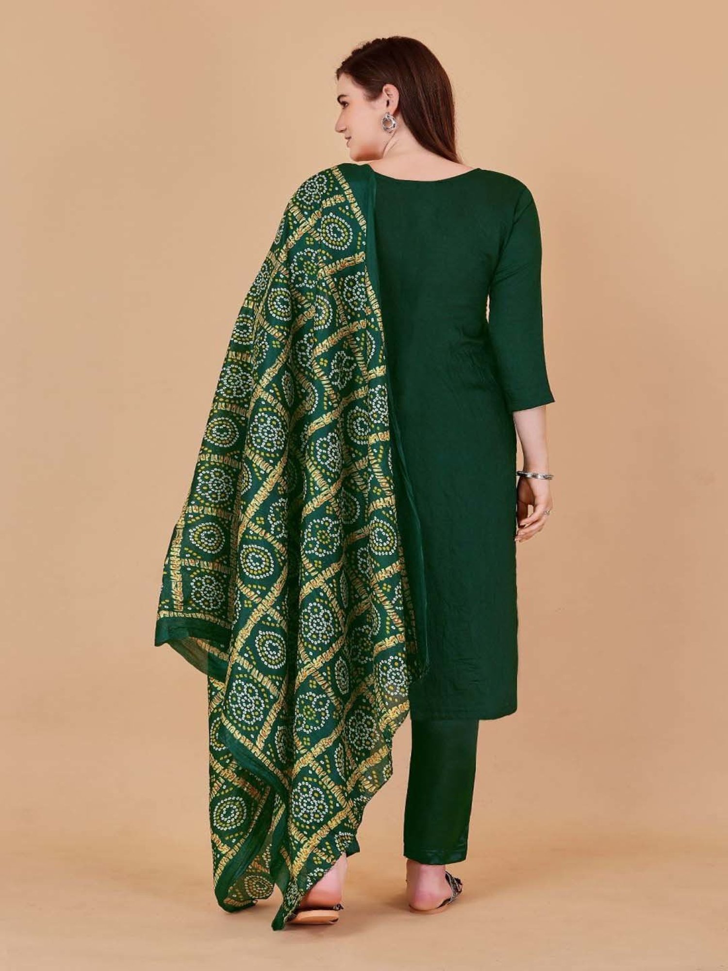 APNISHA Green Cotton Woven Pattern Unstitched Dress Material