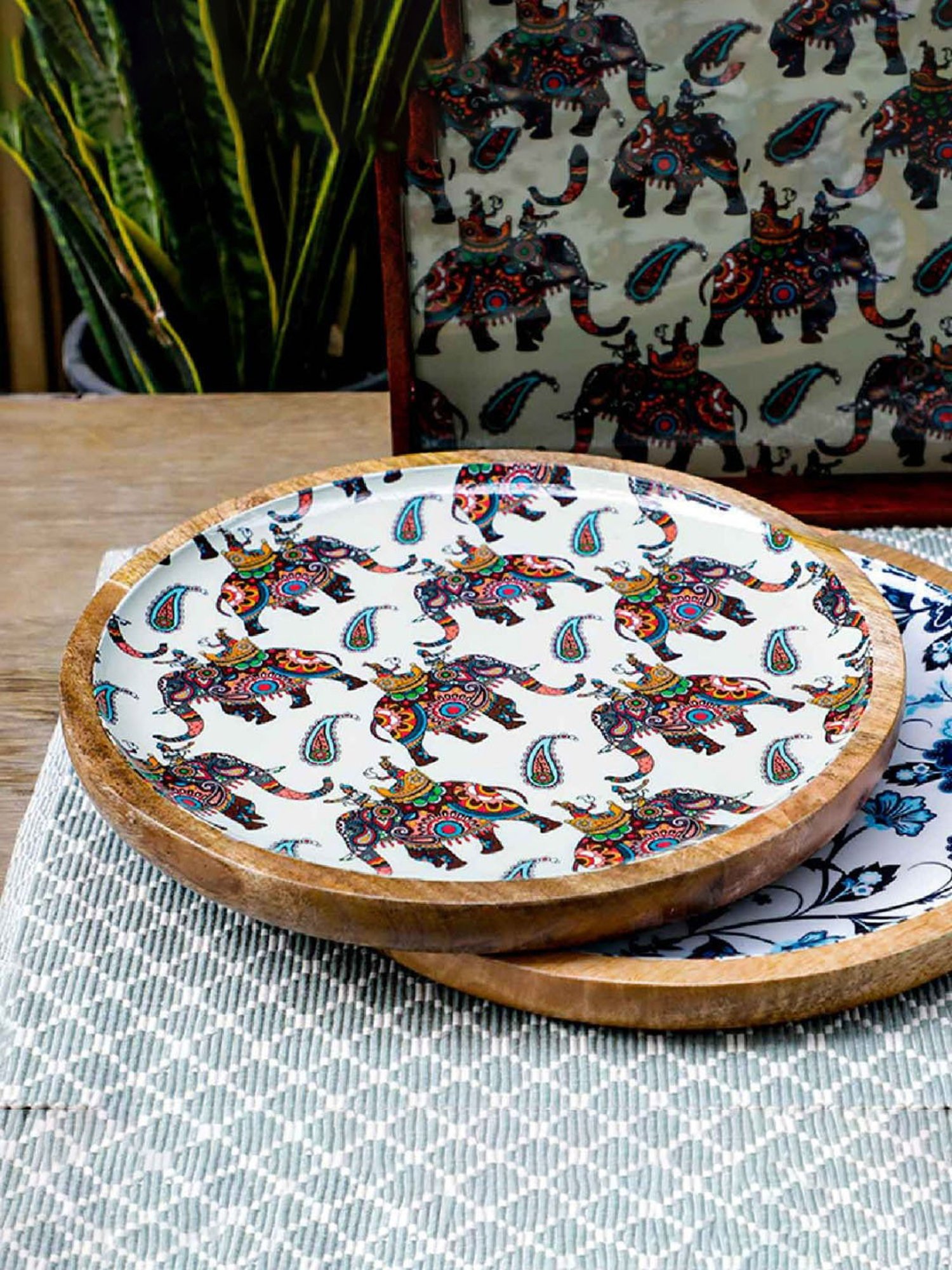 Home4U Ajantha Printed Multicolor Wood Platter