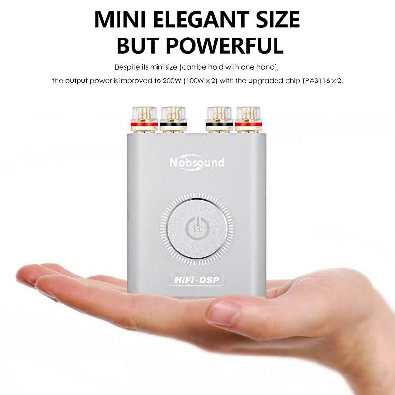 NS-20G 200W Mini Bluetooth 5.0 Power Amplifier 2.0 Channel Wireless Receiver Hi-Fi DSP Stereo Headphone Audio Amp LED Display (Silver)