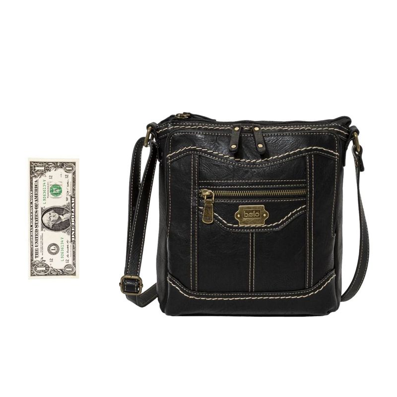 VR NYC Magnetic Strap Closure Mosaic Design Denim Laser Cut Crossbody Bag - Blue