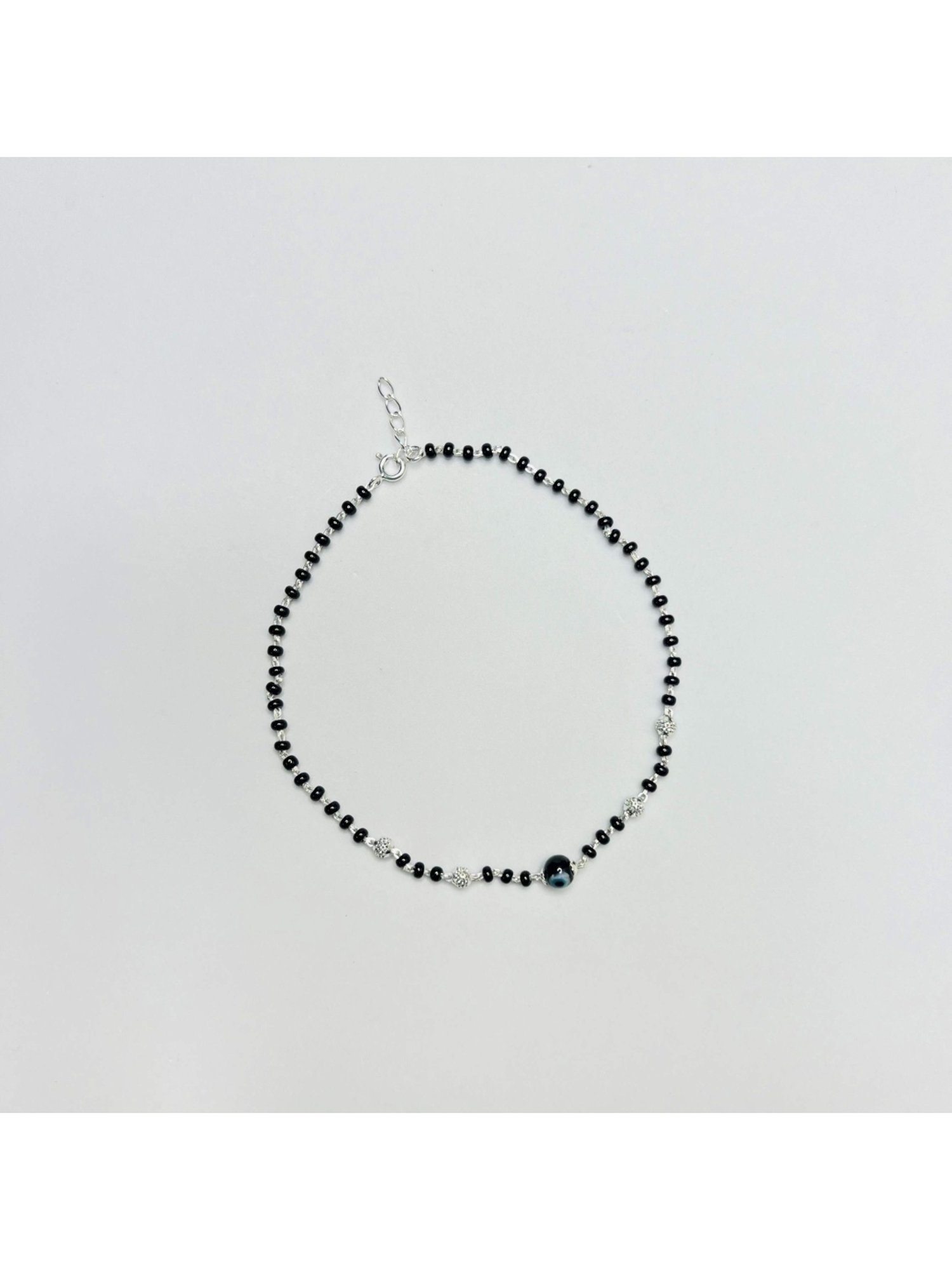 Arte Jewels 925 Sterling Silver Black Beads Evil Eye Anklet for Women & Girls (Single Anklet)