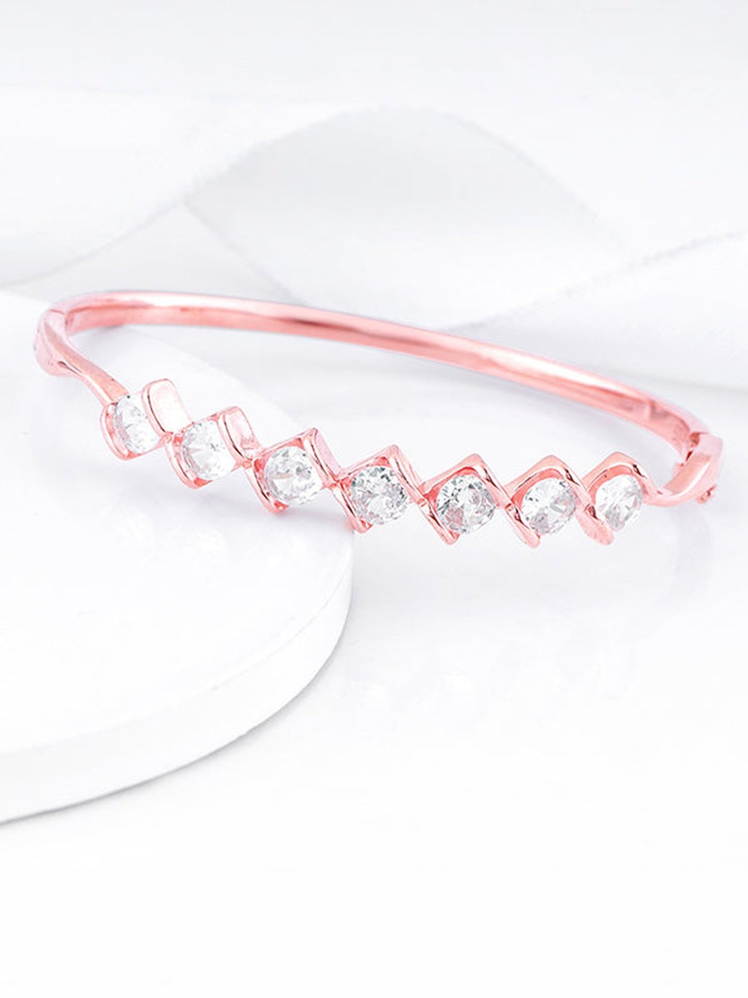 GIVA 925 Silver Rose Gold Zircon Order of Opulence Bangle Bracelet for Women & Girls