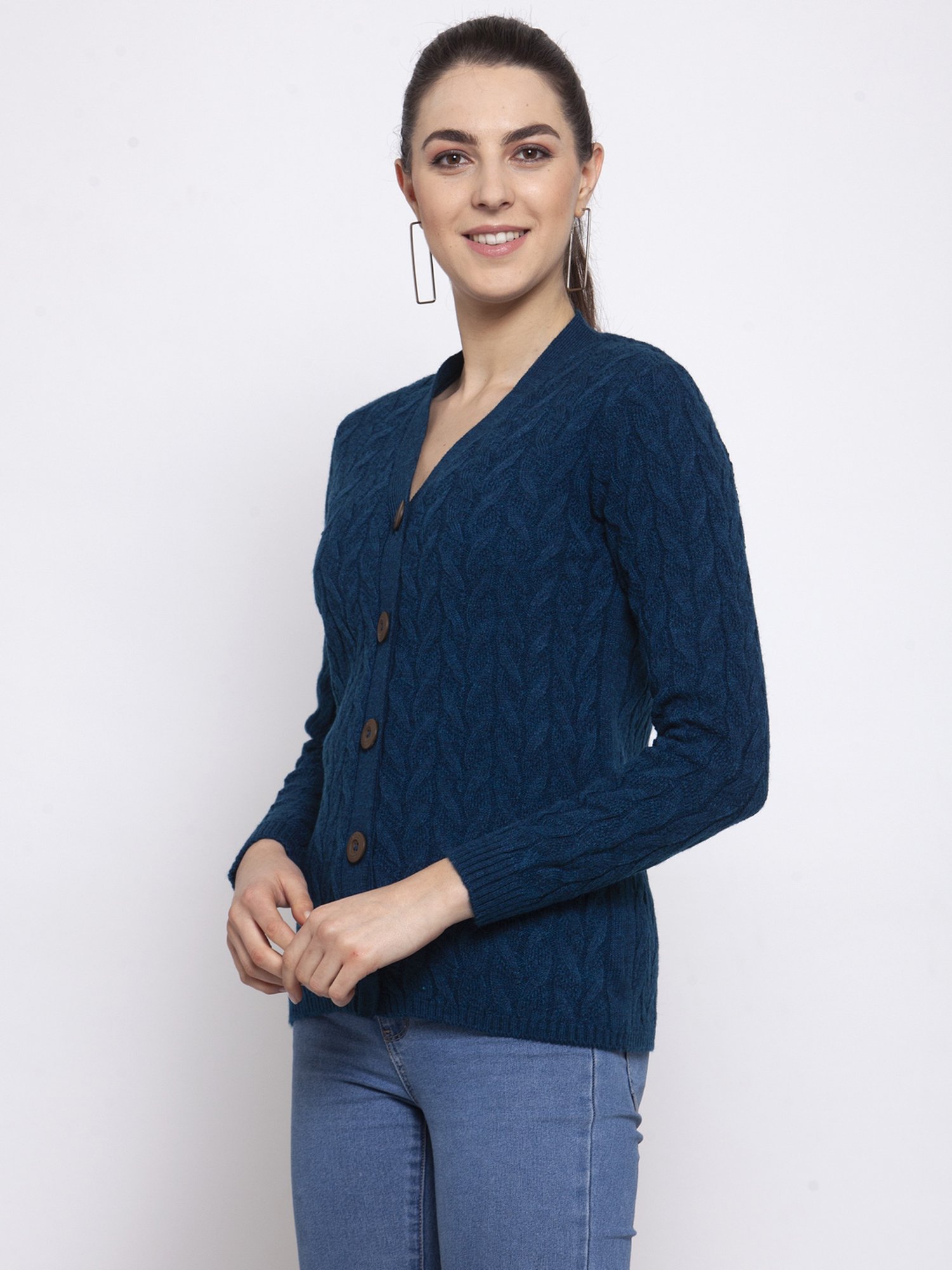 Kalt Teal Cable Design Sweater