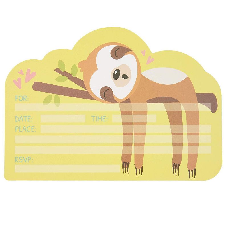 Blue Panda 36-Count Sloth "You Are Invited!" Invitations Cards with Envelopes for Kids Birthday Party 5x7 in
