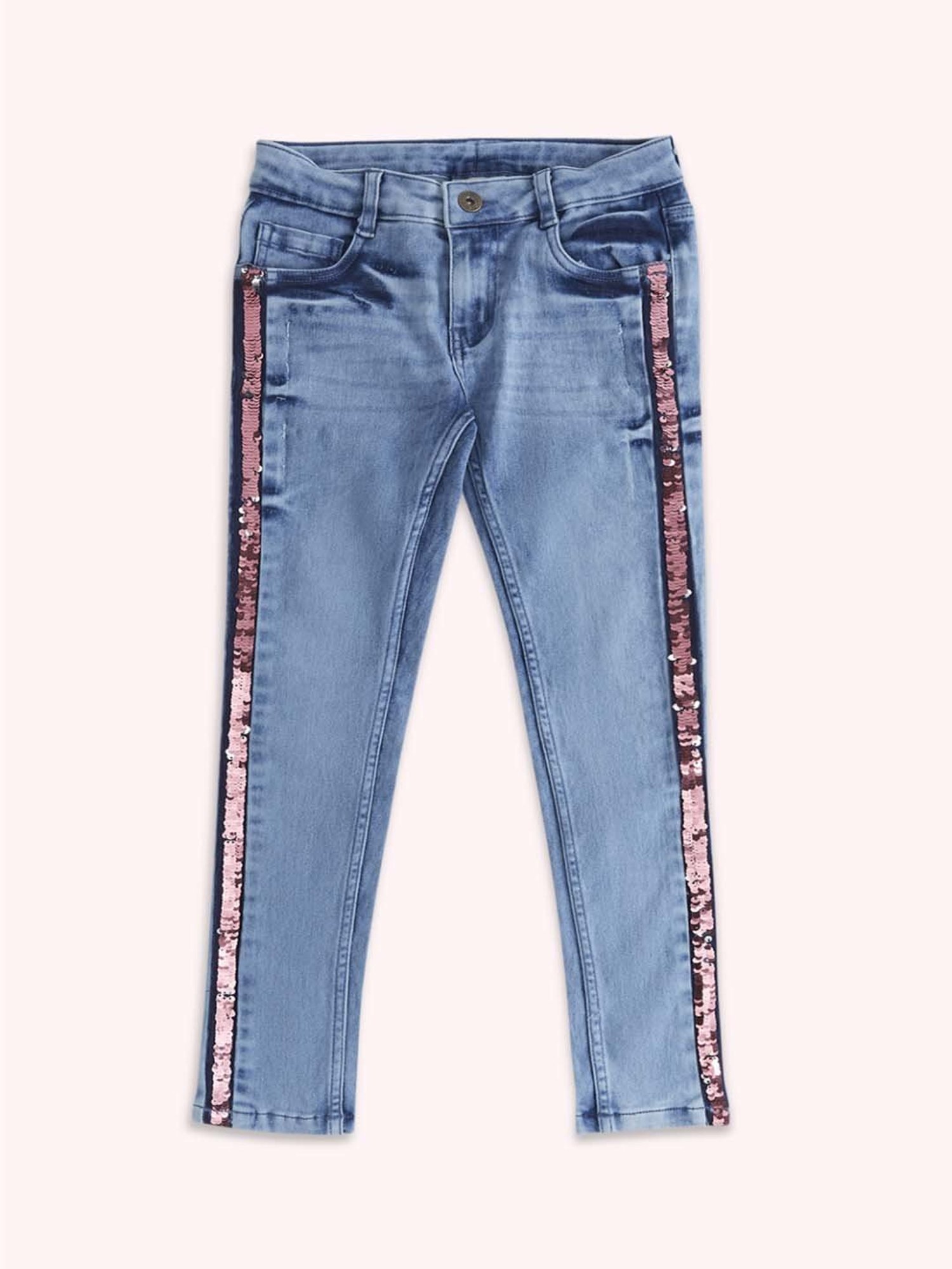 Pantaloons Junior Girls Blue Cotton Embellished Jeans