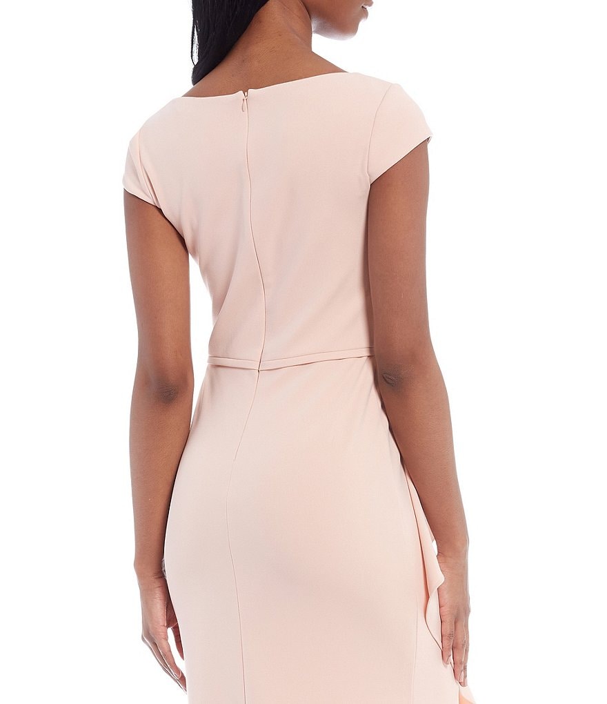 Betsy & Adam Asymmetrical Neck Scuba Crepe Gown