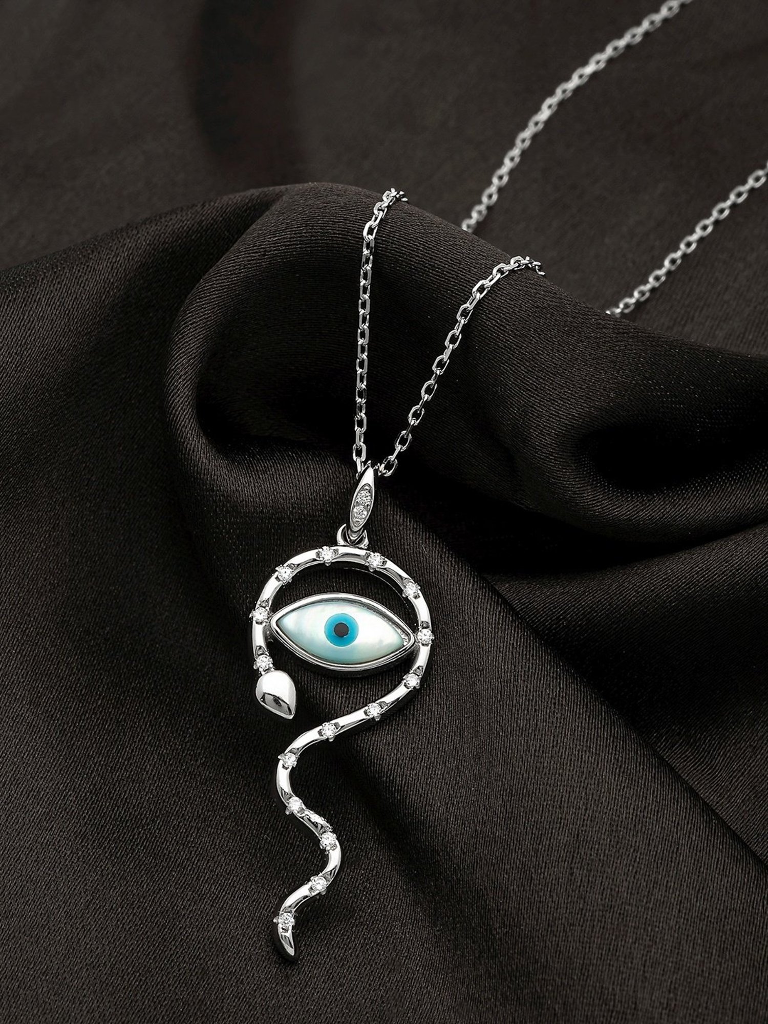 Silberry 92.5 Sterling Silver Snakey Evil Eye Pendant