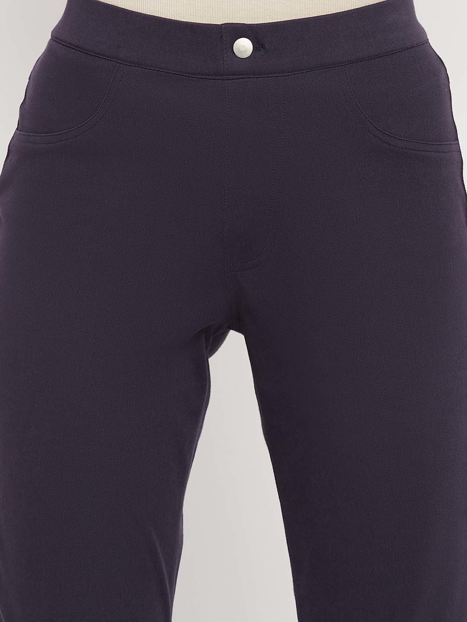 Crozo By Cantabil Navy Regular Fit Mid Rise Trousers