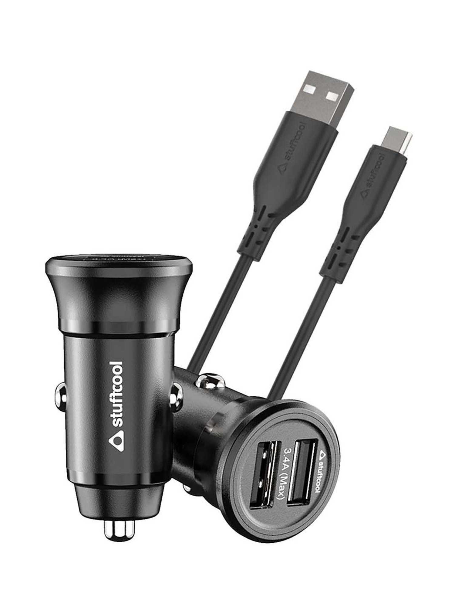 Stuffcool CKISO34M-BLK 3.4 Amp Dual Port Micro USB Cable Car Charger (Black)