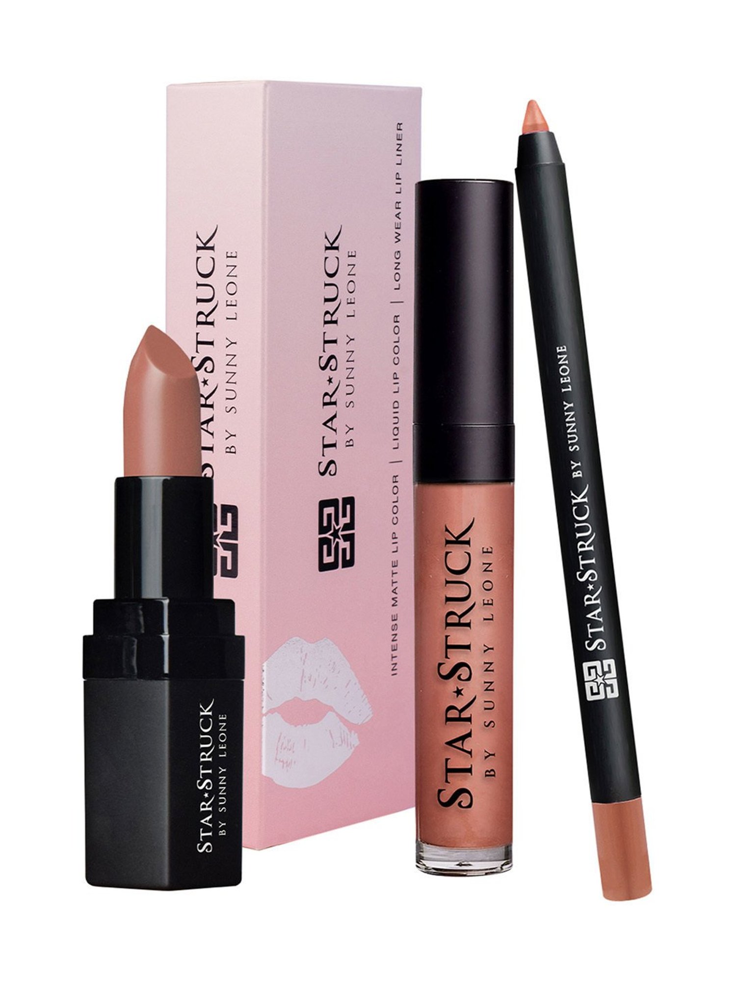 StarStruck By Sunny Leone Lipstick+Lip Gloss+Liner Lip Kit Toffee - Pack of 3