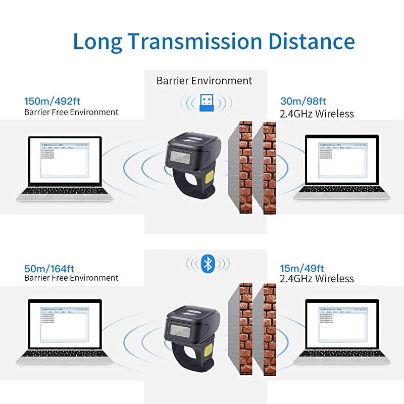 Portable 1D Laser Bluetooth Barcode ScannerHandheld Mini Wearable Ring Wireless Barcode Reader for WindowsAndroidiOSMac