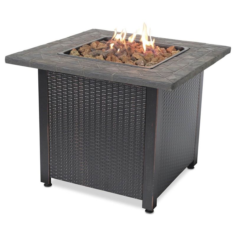 Endless Summer Decorative 30" Outdoor Gas Fire Pit Table with Cover and Rocks