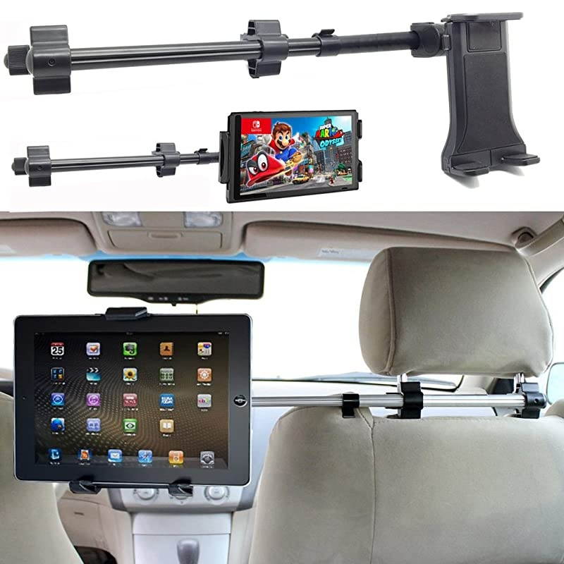 Premium Center Extension Car Seat Headrest Mount w Universal Tablet Cradle Holder for i Pad Air Pro 129 Mini Galaxy Tab Surface Pro Switch Smartphones Fits All 7 12 inch Screens