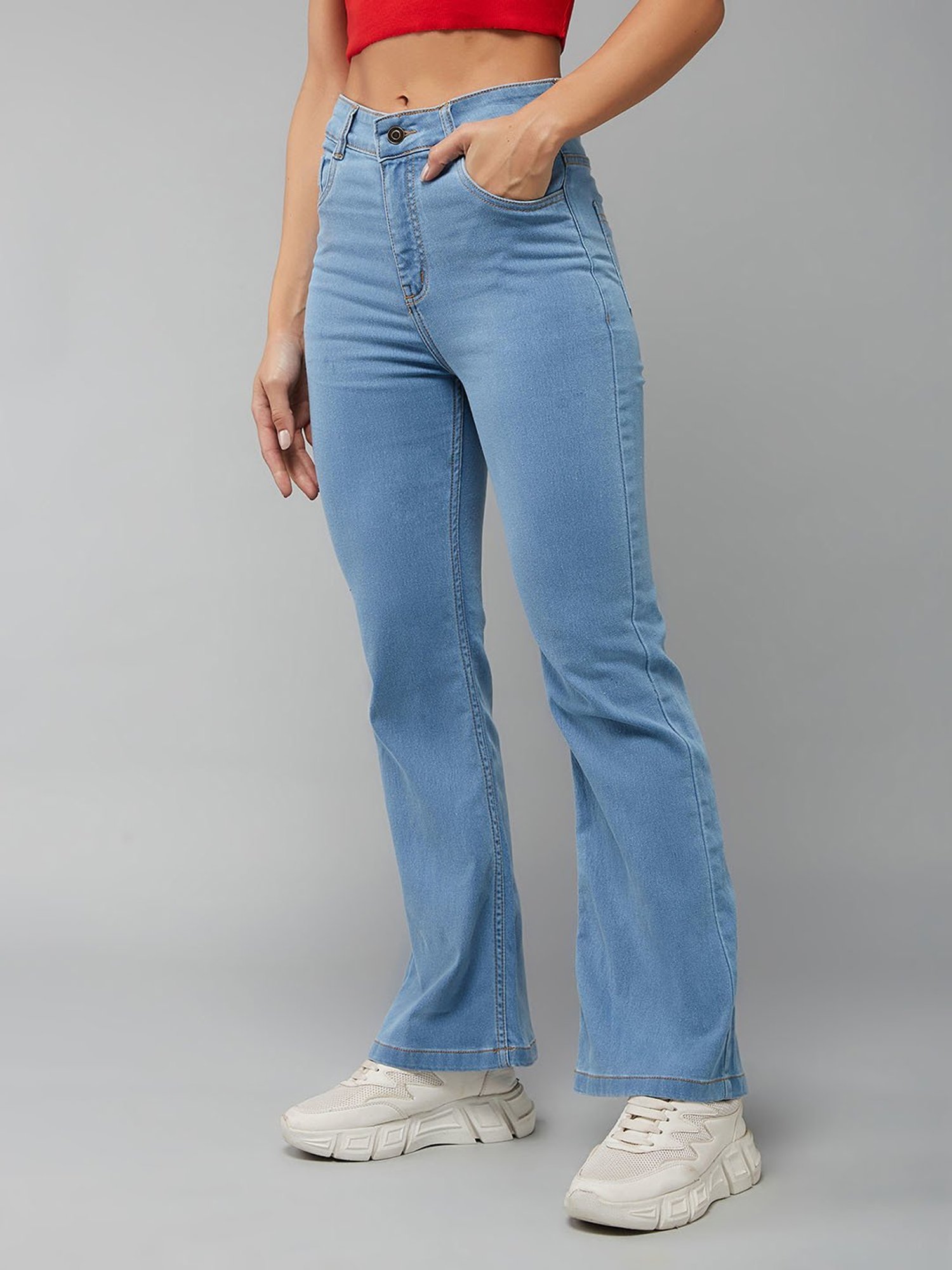 DOLCE CRUDO Blue Denim Relaxed Fit High Rise Bootcut Jeans