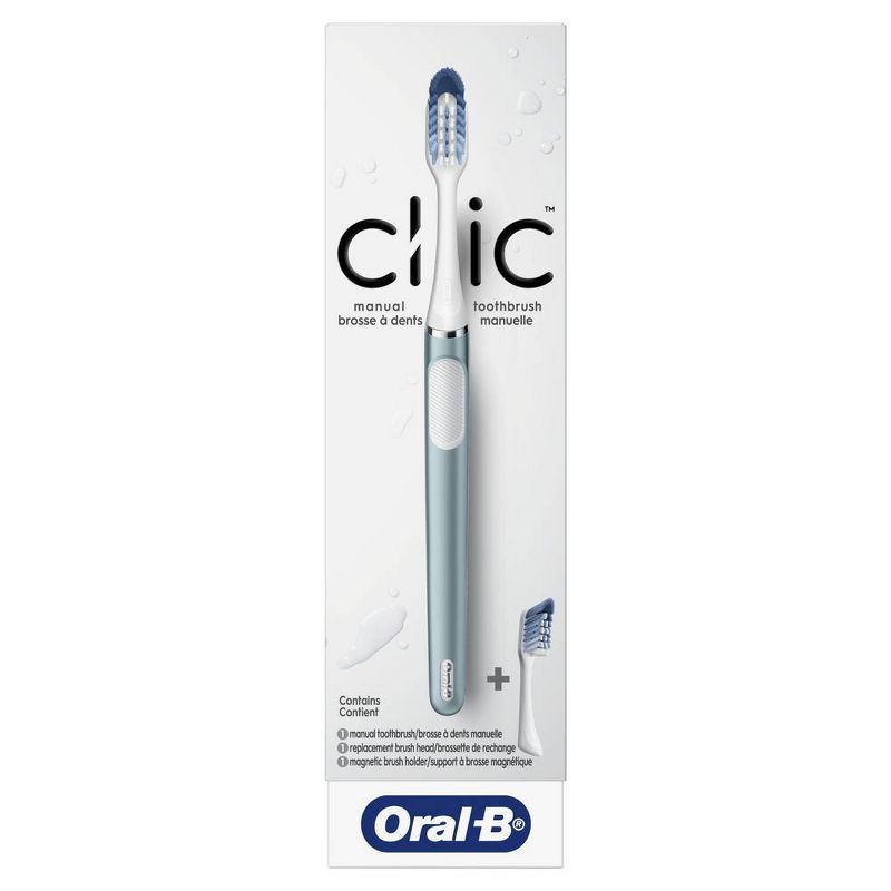 Oral-B Clic Toothbrush - Aqua with 2 Replaceable Brush Heads and Magnetic Brush Mount