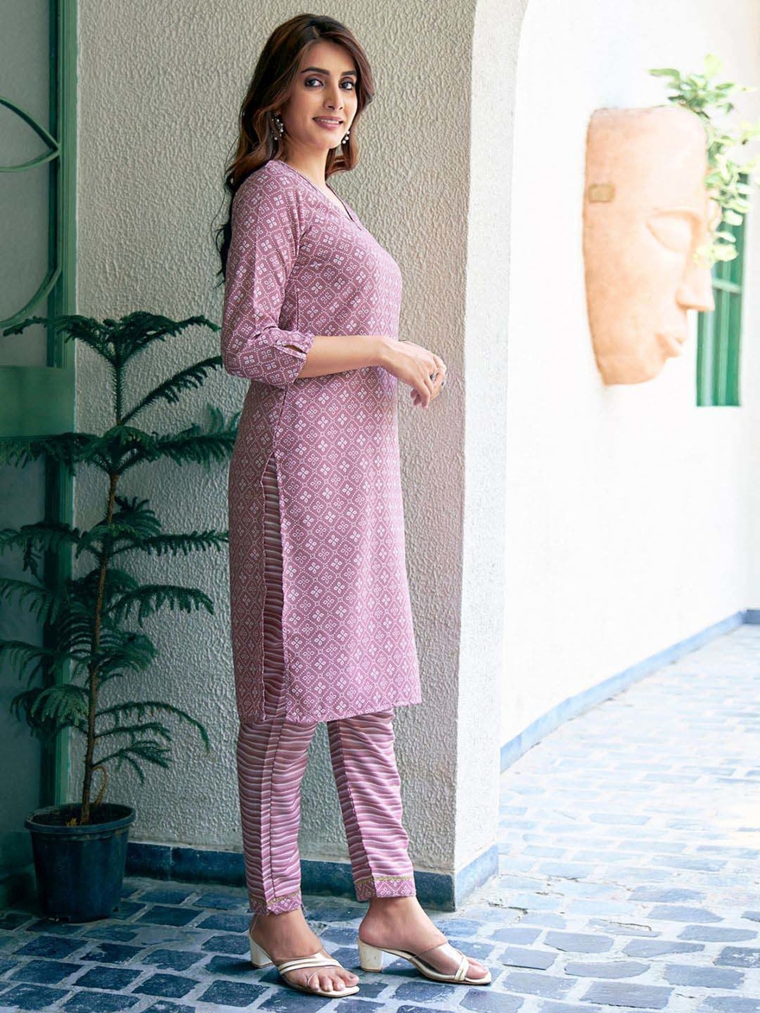 Skylee Purple Cotton Printed Kurta Pant Set With Dupatta