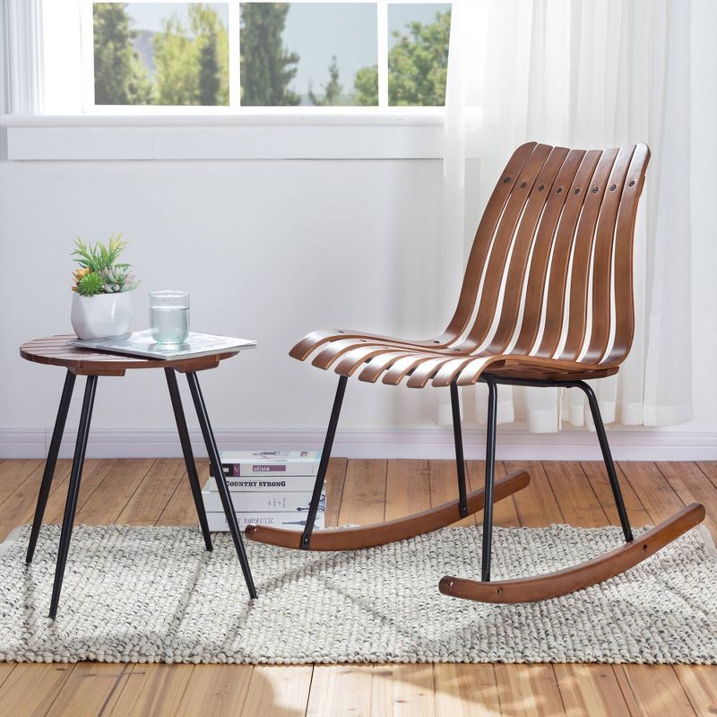 Bamboo Slatted Round Accent Table Brown - Glitzhome