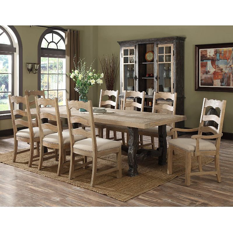 Wallace & Bay Barcelona Armless Modern Rustic Wood Dining Room Chair with Upholstered Seat, Rustic Pine, 2 Pack
